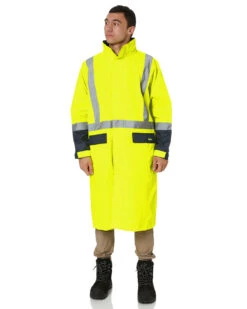 Bisley Hi Vis Taped Long Rain Coat - Yellow/Navy