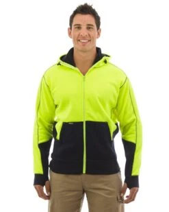 Bisley Hi Vis Fleece Hoodie - Yellow/Navy