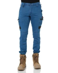 Bisley Flex And Move Stretch Denim Cargo Cuffed Pants - Light Denim