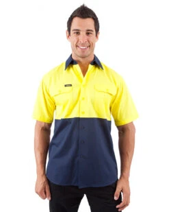 Bisley Cool Lightweight Drill Shirt SS - Yellow/Navy