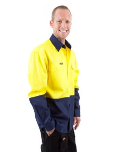 Bisley Hi Vis Drill Shirt LS - Yellow/Navy -Cheap Bisley || CATerpillar || UNIT Store bisley bs6267 tt01 m 4 4 1 1 4e68a390 413b 4cd5 9d94 099b9c969819