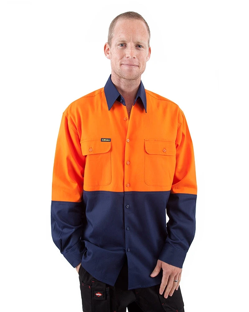 Bisley Hi Vis Drill Shirt LS - Orange/Navy 3 Bisley Hi Vis Drill Shirt LS - Orange/Navy