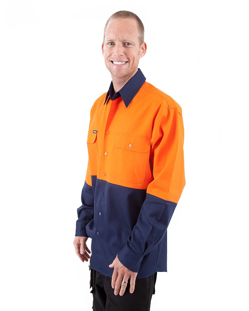 Bisley Hi Vis Drill Shirt LS - Orange/Navy 4 Bisley Hi Vis Drill Shirt LS - Orange/Navy - Image 2