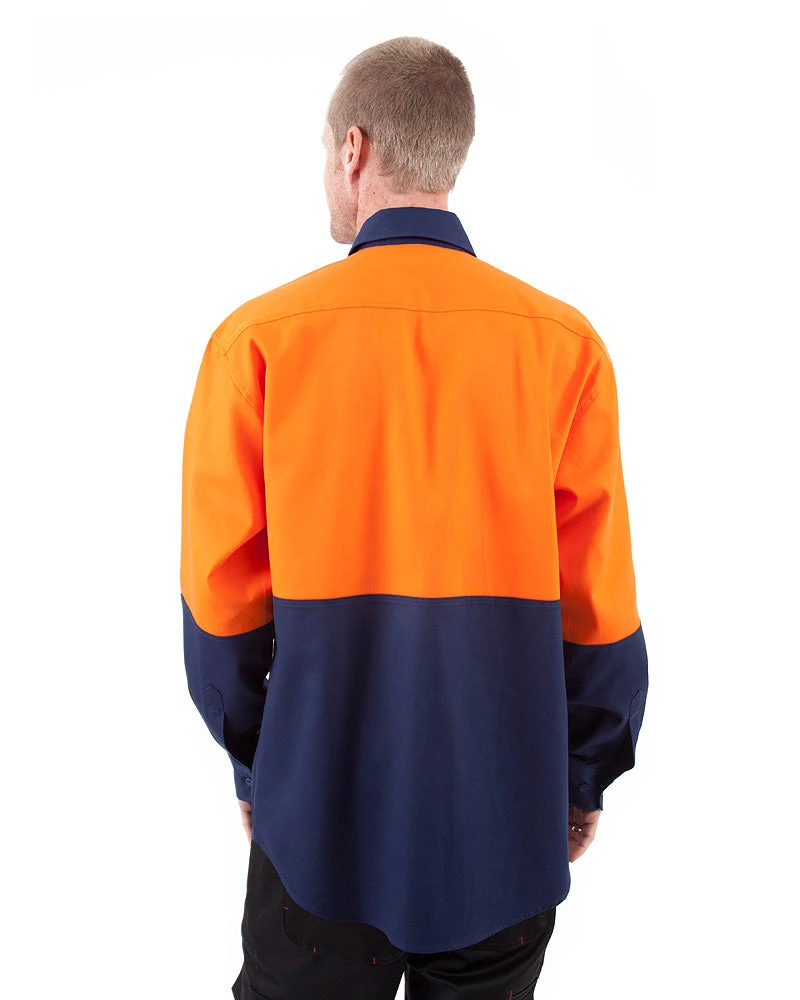 Bisley Hi Vis Drill Shirt LS - Orange/Navy 5 Bisley Hi Vis Drill Shirt LS - Orange/Navy - Image 3