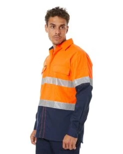 Bisley X Airflow Hi Vis Taped Stretch Ripstop Shirt - Orange/Navy -Cheap Bisley || CATerpillar || UNIT Store bisley bs6491t navy orange 3