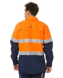 Bisley X Airflow Hi Vis Taped Stretch Ripstop Shirt - Orange/Navy -Cheap Bisley || CATerpillar || UNIT Store bisley bs6491t navy orange 4