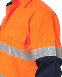 Bisley X Airflow Hi Vis Taped Stretch Ripstop Shirt - Orange/Navy -Cheap Bisley || CATerpillar || UNIT Store bisley bs6491t navy orange 8
