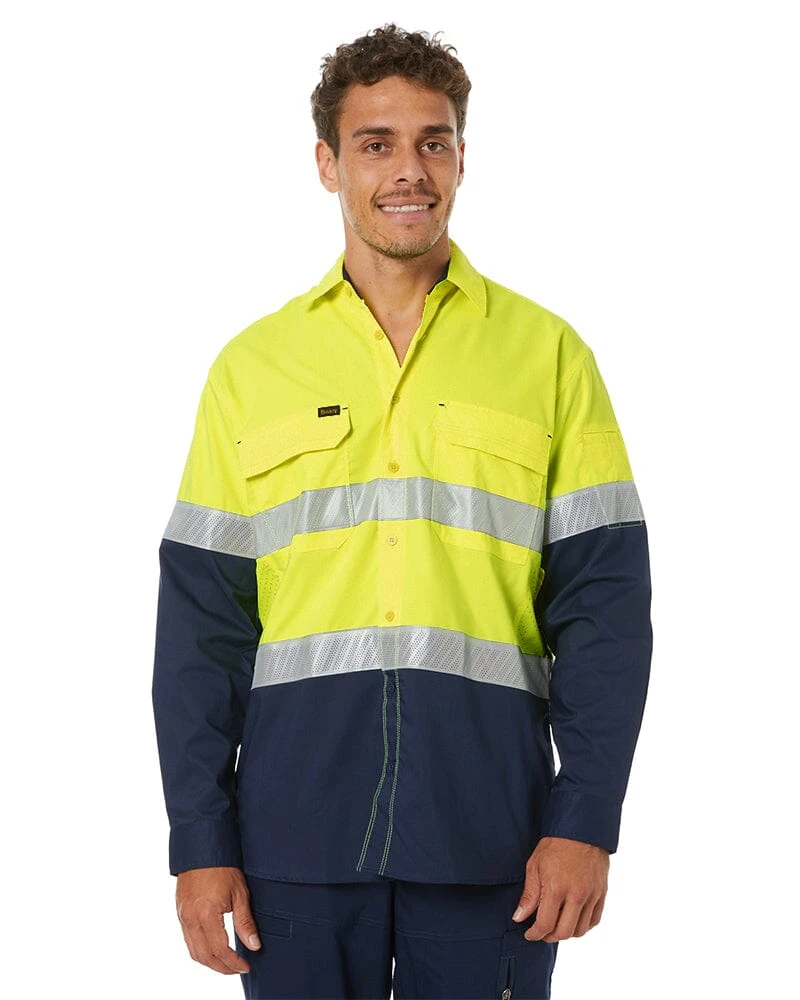 Bisley X Airflow Hi Vis Taped Stretch Ripstop Shirt - Yellow/Navy 3 Bisley X Airflow Hi Vis Taped Stretch Ripstop Shirt - Yellow/Navy