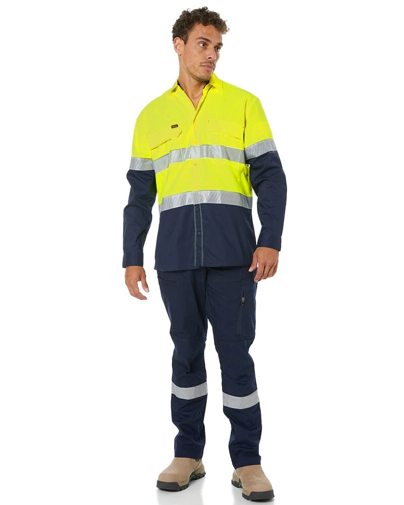 Bisley X Airflow Hi Vis Taped Stretch Ripstop Shirt - Yellow/Navy 4 Bisley X Airflow Hi Vis Taped Stretch Ripstop Shirt - Yellow/Navy - Image 2
