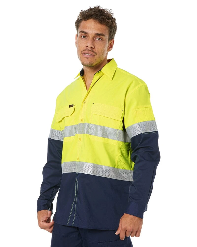 Bisley X Airflow Hi Vis Taped Stretch Ripstop Shirt - Yellow/Navy 5 Bisley X Airflow Hi Vis Taped Stretch Ripstop Shirt - Yellow/Navy - Image 3