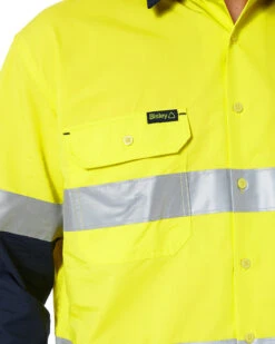 Bisley Hi Vis Recycled LS Drill Shirt - Yellow/Navy -Cheap Bisley || CATerpillar || UNIT Store bisley bs6996t yellow navy 5