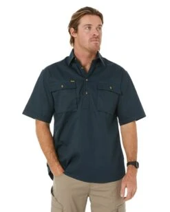 Bisley Closed Front Mens Cotton Drill SS Shirt - Bottle