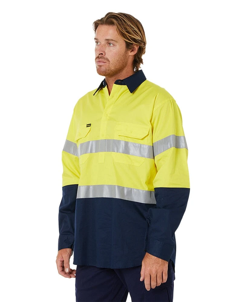 Bisley Taped Hi Vis Closed Front Lightweight LS Shirt - Yellow/Navy 5 Bisley Taped Hi Vis Closed Front Lightweight LS Shirt - Yellow/Navy - Image 3