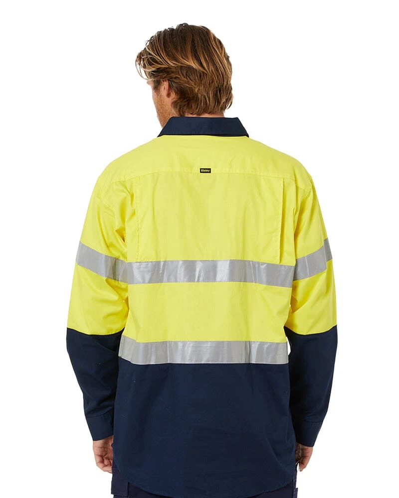 Bisley Taped Hi Vis Closed Front Lightweight LS Shirt - Yellow/Navy 6 Bisley Taped Hi Vis Closed Front Lightweight LS Shirt - Yellow/Navy - Image 4