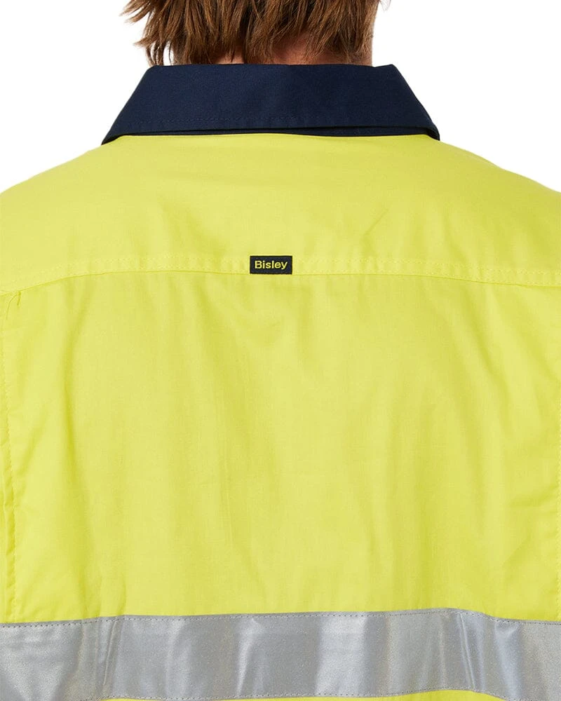 Bisley Taped Hi Vis Closed Front Lightweight LS Shirt - Yellow/Navy 7 Bisley Taped Hi Vis Closed Front Lightweight LS Shirt - Yellow/Navy - Image 5