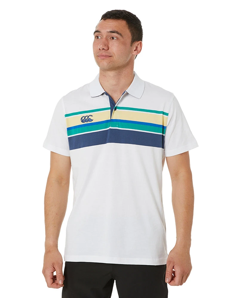 Canterbury Chest Band Stripe Polo - White 3 Canterbury Chest Band Stripe Polo - White