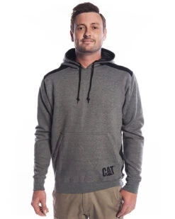 CATerpillar Logo Panel Hooded Sweatshirt - Dark Heather