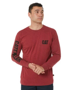 CATerpillar Trademark Banner LS Tee - Brick Heather