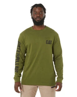 CATerpillar Trademark Banner LS Tee - Chive