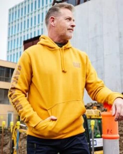 CATerpillar Trademark Banner Hooded Sweatshirt - Mustard Yellow Heather