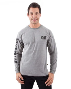 CATerpillar Trademark Banner LS Tee - Heather Grey