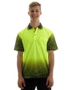 Hi Vis Spider Web Short Sleeve Shirt - Lime/Black