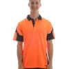Hi Vis Short Sleeve Arm Panel Polo Shirt - Orange/Navy