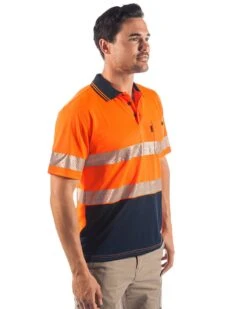Hi Vis Segment Taped SS Polo - Orange/Navy -Cheap Bisley || CATerpillar || UNIT Store dnc 3511 ss hi viz shirt orangenavy right 9f6fddd3 b26f 4e51 8ace 173713ae8db7
