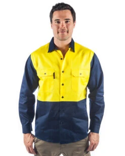 Patron Saint Flame Retardant Two Tone Drill Shirt - L/S - Yellow/Navy