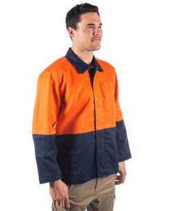 Patron Saint Flame Retardant Two Tone Drill Welders Jacket - Orange/Navy -Cheap Bisley || CATerpillar || UNIT Store dnc hi viz fr jacket 3431 orange navy right 6a817519 40be 44c8 ad89 6d464f5875a4