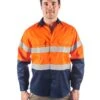 Flame Retardant 2 Tone Cotton Shirt With 3M Tape LS - Orange/Navy -Cheap Bisley || CATerpillar || UNIT Store dnc hi viz fr taped shirt 3409 orange navy front f9d02f82 5616 40a5 9b34 d10e9f866b7e