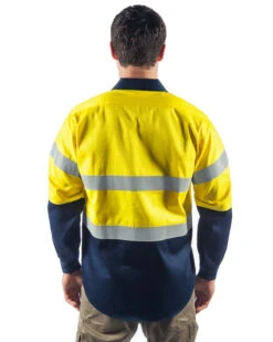 Flame Retardant 2 Tone Cotton Shirt With 3M Tape L/S - Yellow/Navy 8 Flame Retardant 2 Tone Cotton Shirt With 3M Tape L/S - Yellow/Navy -Cheap Bisley || CATerpillar || UNIT Store dnc hi viz fr taped shirt 3409 yellow navy back c7761c8d cc05 440f 9ba7 743fead49537
