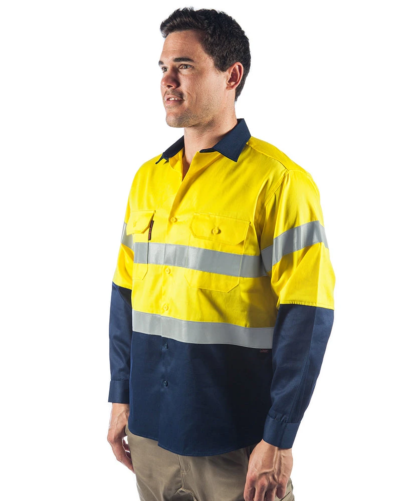Flame Retardant 2 Tone Cotton Shirt With 3M Tape L/S - Yellow/Navy 4 Flame Retardant 2 Tone Cotton Shirt With 3M Tape L/S - Yellow/Navy - Image 2