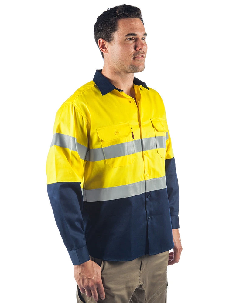 Flame Retardant 2 Tone Cotton Shirt With 3M Tape L/S - Yellow/Navy 6 Flame Retardant 2 Tone Cotton Shirt With 3M Tape L/S - Yellow/Navy - Image 4
