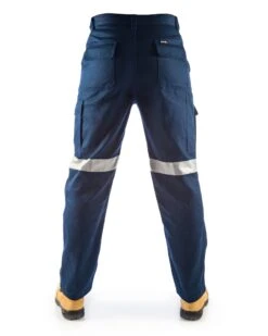Cotton Drill Cargo Pants With 3M R/Tape - Navy -Cheap Bisley || CATerpillar || UNIT Store dnc hi viz pants 3319 navy back