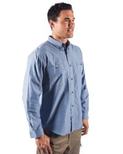 Cotton Chambray Shirt With Twin Pocket Long Sleeve - Chambray -Cheap Bisley || CATerpillar || UNIT Store dnc ls shirt 4102 chambray right