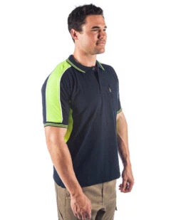Polyester Cotton Panel Polo Shirt Short Sleeve - Navy/Yellow -Cheap Bisley || CATerpillar || UNIT Store dnc ss polo 5214 navy yellow right