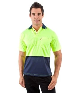 Hi Vis Cool Breathe Polo Shirt SS - Yellow/Navy