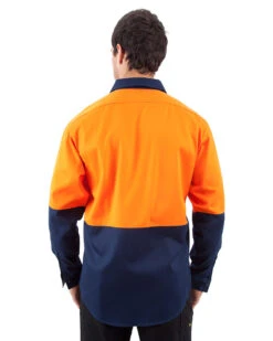 Hi Vis Cool Breeze Cotton Drill Shirt LS - Orange/Navy -Cheap Bisley || CATerpillar || UNIT Store dnc 3840 on m 3 3 1 1 72554610 4162 4519 8065 06095b14bf33