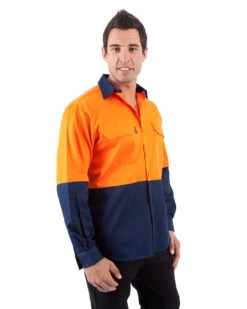 Hi Vis Cool Breeze Cotton Drill Shirt LS - Orange/Navy -Cheap Bisley || CATerpillar || UNIT Store dnc 3840 on m 4 3 1 1 019cd99c 5eaf 4b7a 9eb6 d994c8d387c0