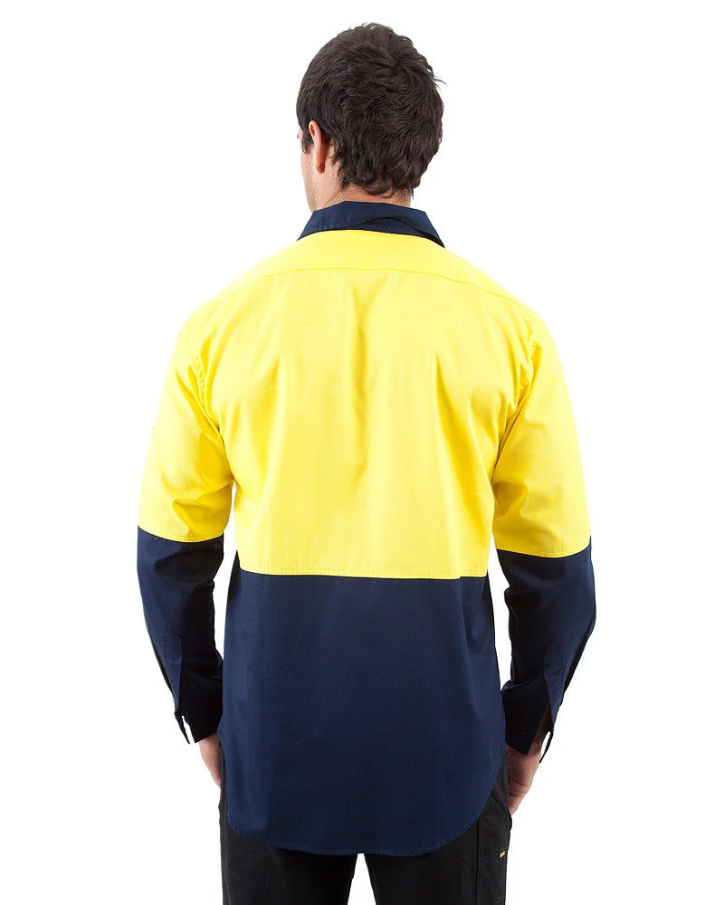 Hi Vis Cool Breeze Cotton Drill Shirt LS - Yellow/Navy 5 Hi Vis Cool Breeze Cotton Drill Shirt LS - Yellow/Navy - Image 3