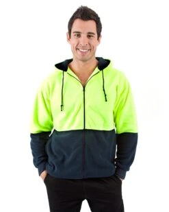Full Zip Polar Fleece Hoodie - Yellow/Navy
