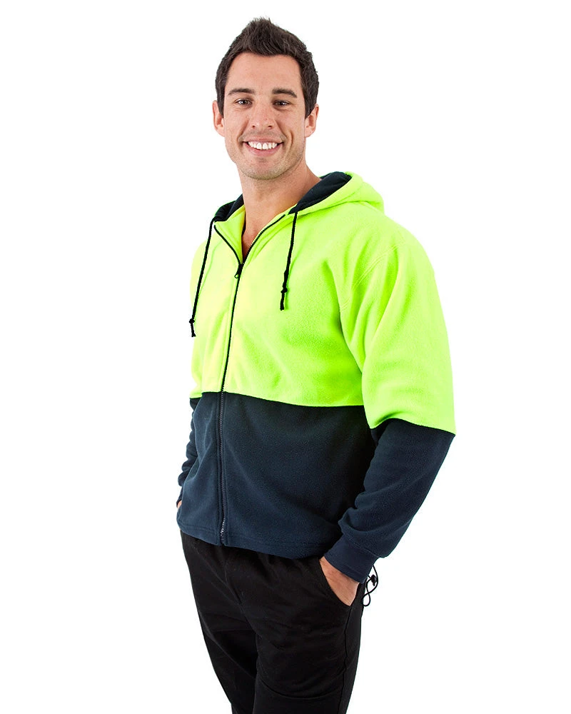 Full Zip Polar Fleece Hoodie - Yellow/Navy 4 Full Zip Polar Fleece Hoodie - Yellow/Navy - Image 2