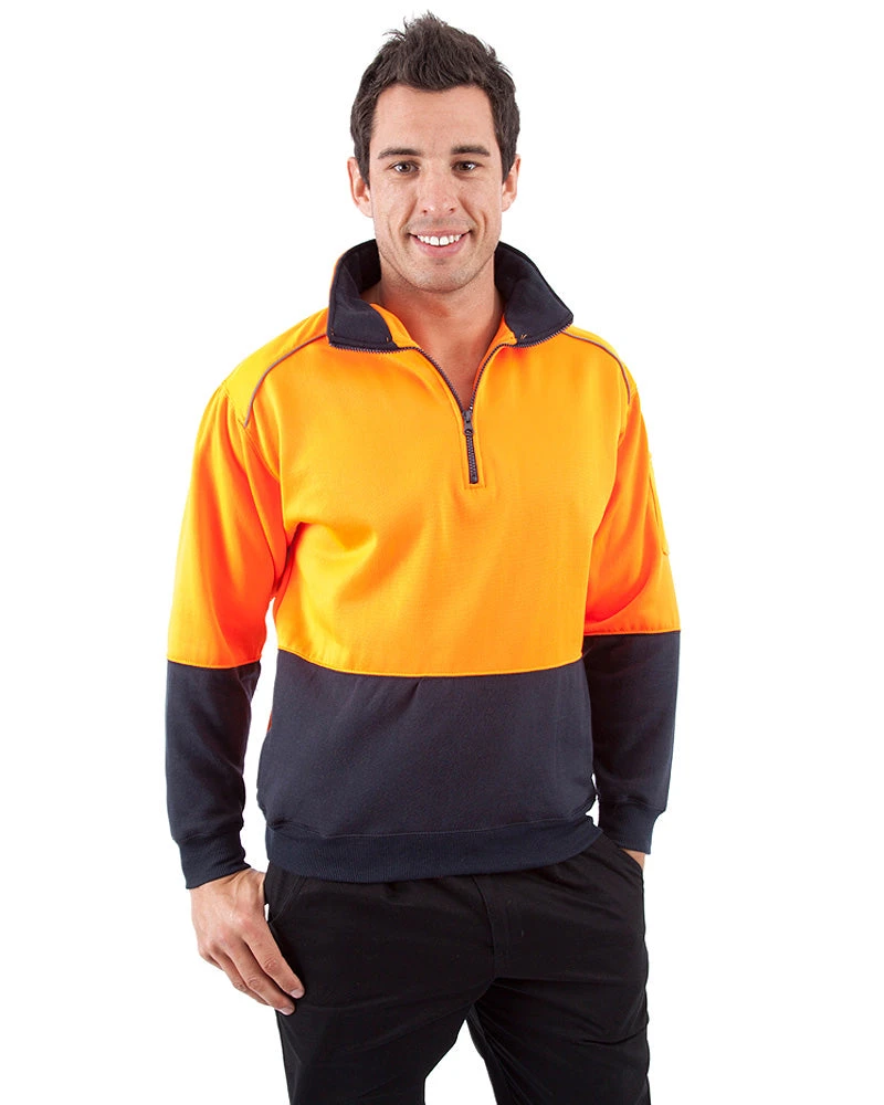 Half Zip Sweat Shirt LS - Orange/Navy 3 Half Zip Sweat Shirt LS - Orange/Navy