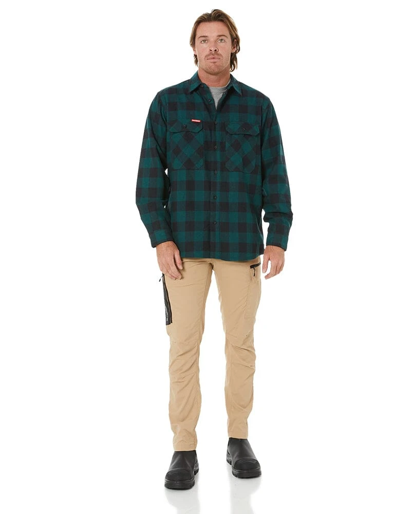 Check Flannel Cotton Work Shirt - Bottle Green 4 Check Flannel Cotton Work Shirt - Bottle Green - Image 2