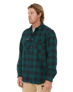 Check Flannel Cotton Work Shirt - Bottle Green 9 Check Flannel Cotton Work Shirt - Bottle Green -Cheap Bisley || CATerpillar || UNIT Store hard yakka y07295 bgr 3