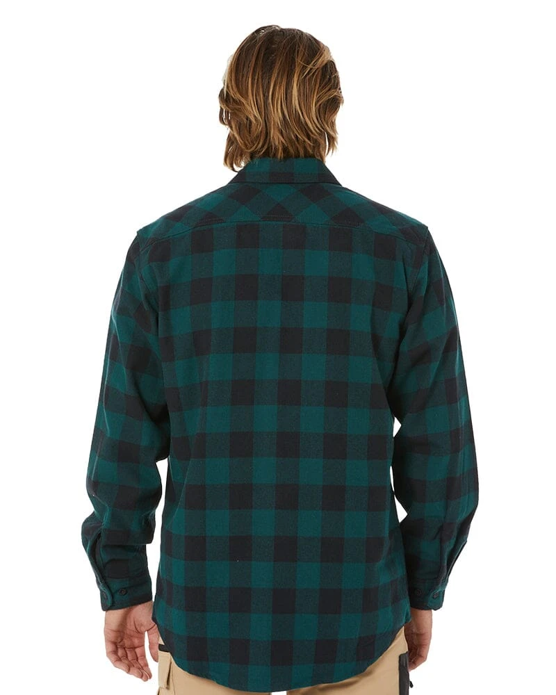 Check Flannel Cotton Work Shirt - Bottle Green 6 Check Flannel Cotton Work Shirt - Bottle Green - Image 4