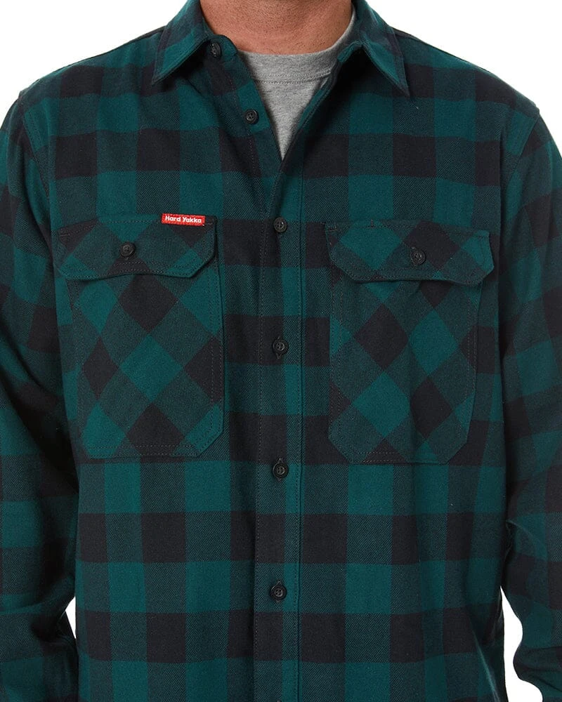 Check Flannel Cotton Work Shirt - Bottle Green 7 Check Flannel Cotton Work Shirt - Bottle Green - Image 5