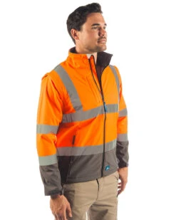 Landy Softshell Hi Vis Jacket - Orange/Charcoal -Cheap Bisley || CATerpillar || UNIT Store rainbird 8430 landy softshell jacket orange navy right a0882bff 6400 42e0 a158 945c62ee3650