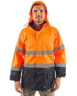 Northern Hi Vis Jacket - Orange/Navy -Cheap Bisley || CATerpillar || UNIT Store rainbird 8577 northern jacket orange navy hood up
